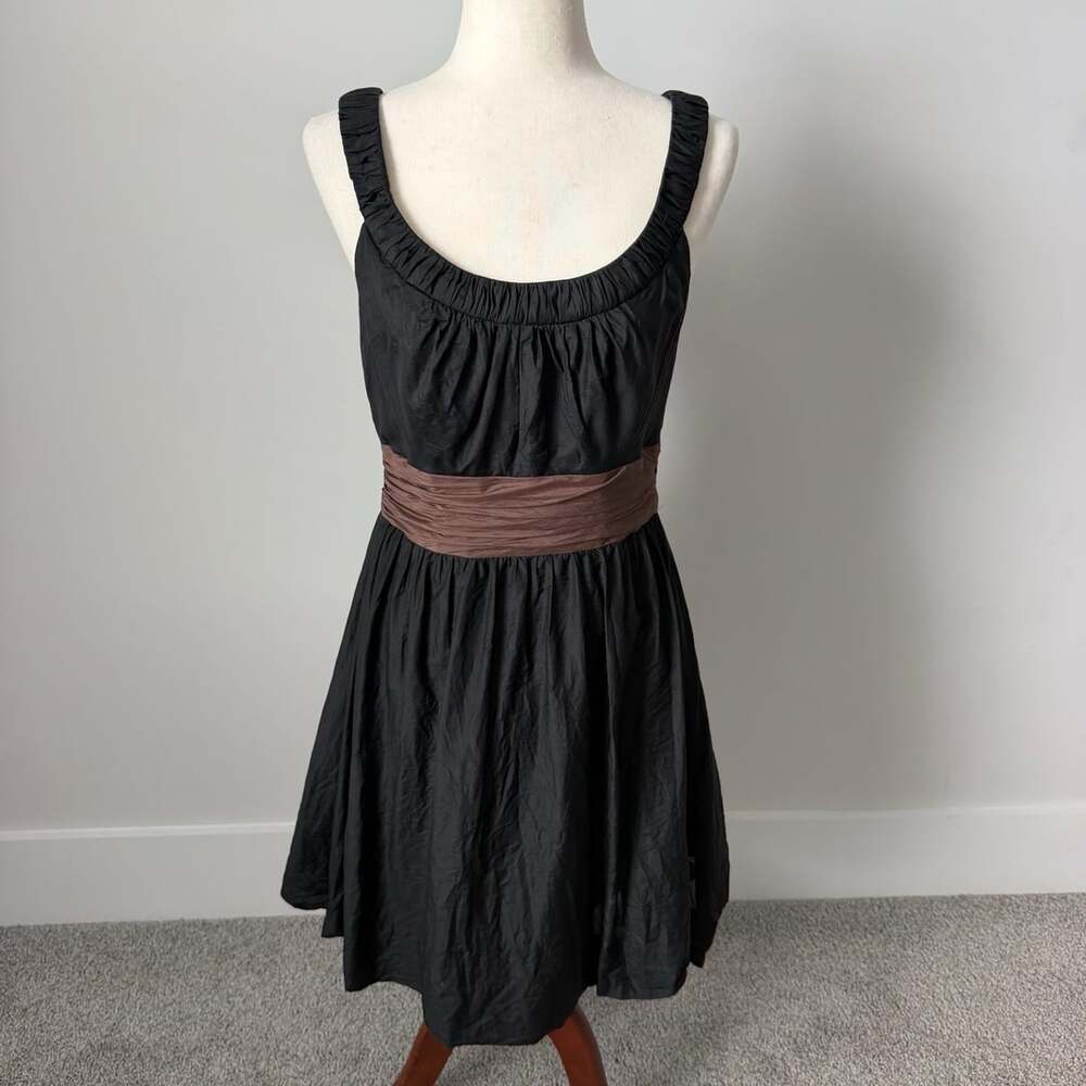 White House Black Market Black and Brown Silk Blend Fit and Flare Dress, Size 8